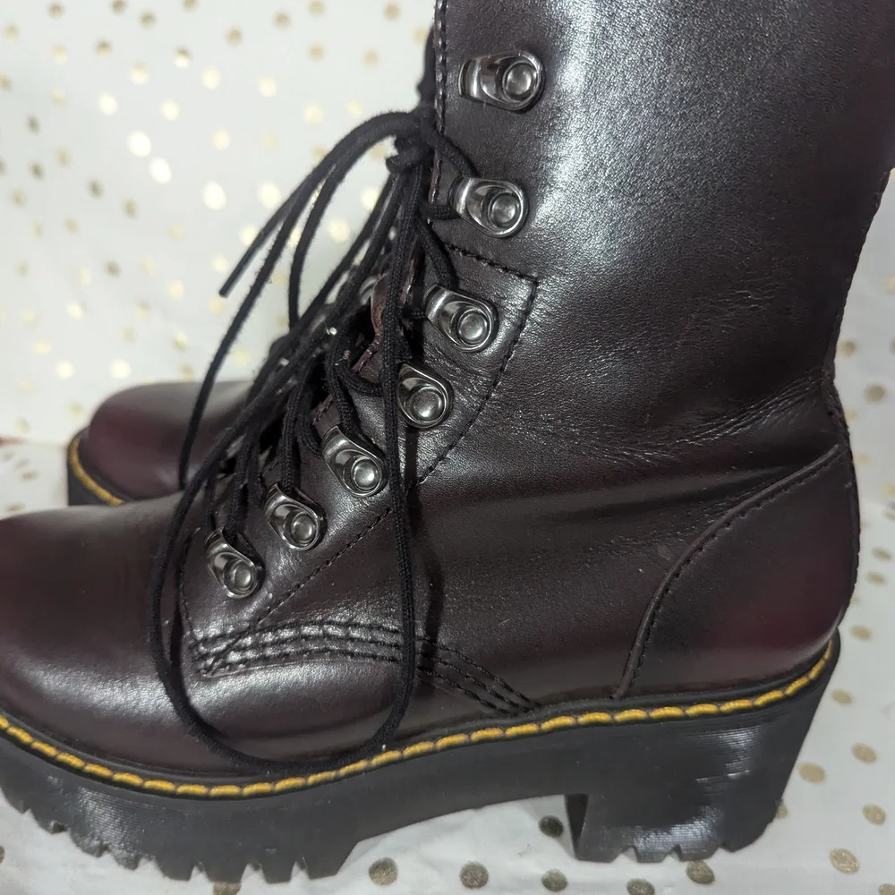 Dr. Martens Women's Burgundy Leather Boots - Picture 5 of 10